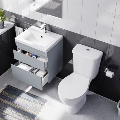 Nes Home 500mm Wall Hung Vanity 2 Drawers Handless Matt Grey with Toilet