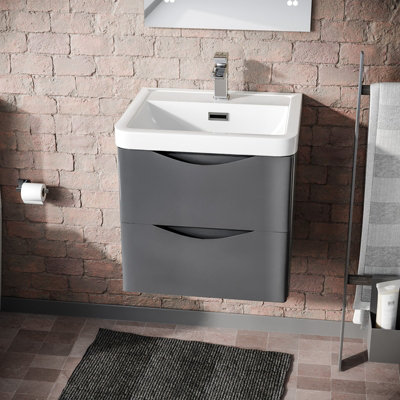 Nes Home 500mm Wall Hung Vanity Basin Unit & Square Rimless Close Coupled Toilet Steel Grey