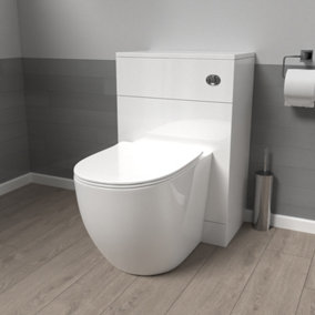 Nes Home 500mm WC Unit & D Shape Rimless Round Back To Wall Toilet With Cistern