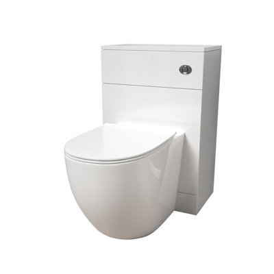 Nes Home 500mm WC Unit & D Shape Rimless Round Back To Wall Toilet With Cistern - 5