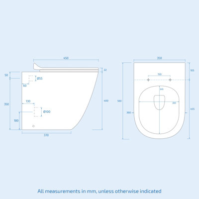 Nes Home 500mm WC Unit & D Shape Rimless Round Back To Wall Toilet With Cistern - 6