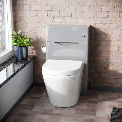 Nes Home 500mm WC Unit & Rimless Back To Wall Toilet Grey Flat Pack