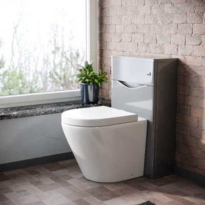 Nes Home 500mm WC Unit & Rimless Back To Wall Toilet Grey Flat Pack - 3