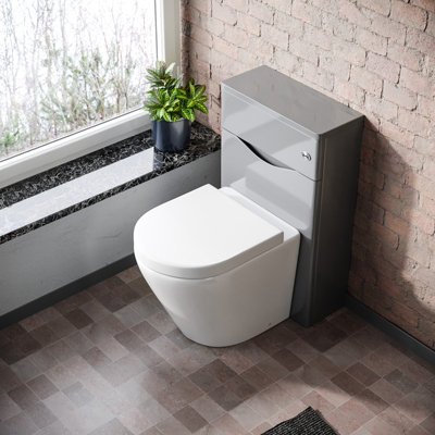 Nes Home 500mm WC Unit & Rimless Back To Wall Toilet Grey Flat Pack - 4