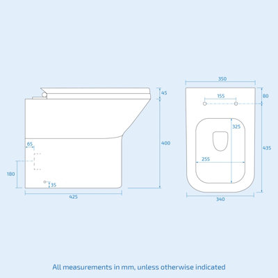 Nes Home 500mm WC Unit & Rimless Square Back To Wall Toilet With Cistern - 6