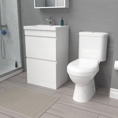 Nes Home 500mm White 2 Drawers Basin Vanity Unit & Close Coupled Toilet Set Price Comparisons | Compare The Build