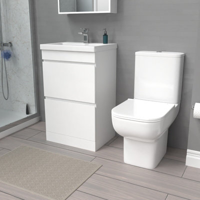 Nes Home 500mm White 2 Drawers Basin Vanity Unit & Close Coupled Toilet