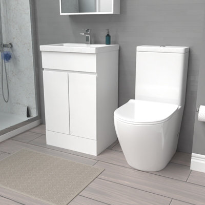 Nes Home 500mm White Basin Vanity Unit & Rimless Close Coupled Toilet Set