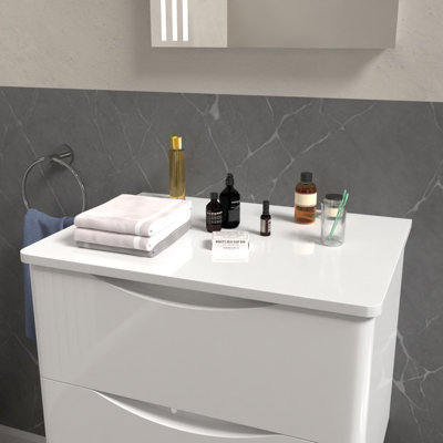 Nes Home 500mm White Round Corner MDF Bathroom Worktop For Vanity Cabinet - 3