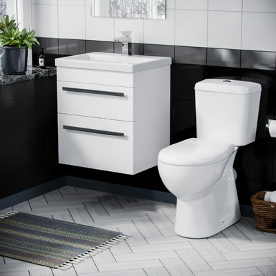 Nes Home 500mm White Wall Hung 2 Drawer Basin Vanity Cabinet WC Close Coupled Toilet Pan Price Comparisons | Compare The Build