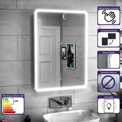 Nes Home 500mm x 700mm LED IP44 Round Corner Bathroom Motion Sensor Mirror
