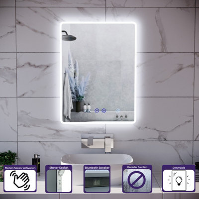 Nes Home 500mm x 700mm LED Round Corner Bluetooth Speaker Motion Sensor Mirror