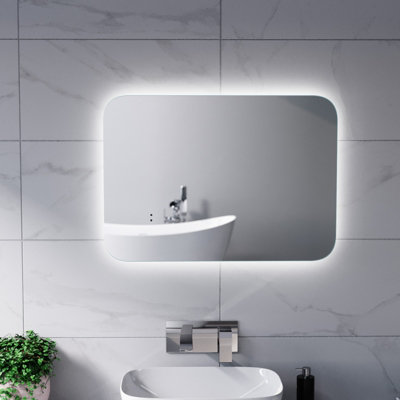Nes Home 500mm x 700mm Modern LED Round Corner Bathroom Motion Sensor ...