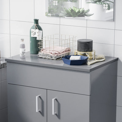 Nes Home 505mm Gloss Steel Grey MDF Bathroom Worktop For Vanity Cabinet - 3
