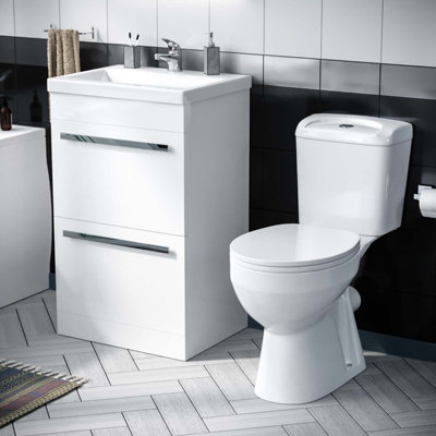 Nes Home 510 mm Basin 2 Drawer Vanity Cabinet & WC Toilet Pan 2-Piece Suite Price Comparisons | Compare The Build