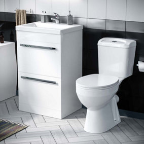 Nes Home 510 mm Basin 2 Drawer Vanity Cabinet & WC Toilet Pan 2-Piece Suite