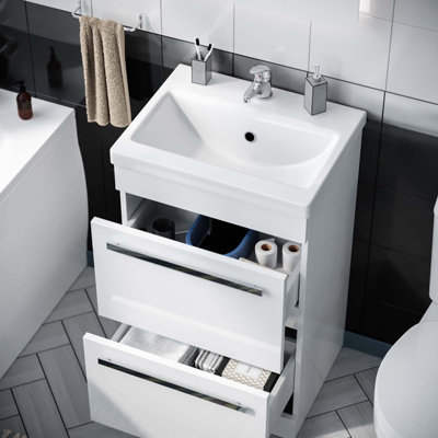 Nes Home 510 mm Basin 2 Drawer Vanity Cabinet & WC Toilet Pan 2-Piece Suite