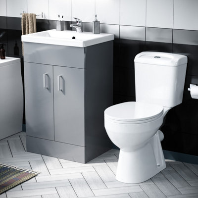 Nes Home 510mm Grey Floor Standing Vanity with 2 Doors, WC Toilet Pan & Basin Price Comparisons | Compare The Build