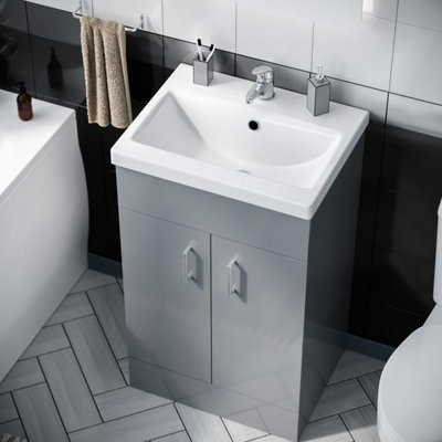 Nes Home 510mm Light Grey Floor Standing Vanity with 2 Doors, WC Toilet Pan & Basin