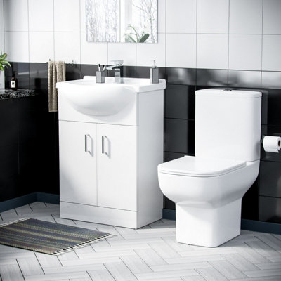 Nes Home 550mm Flat Pack Vanity Basin Unit & Close Coupled Toilet White ...