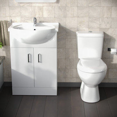 Nes Home 550mm Floorstanding Vanity Basin Unit & Close Coupled Toilet White