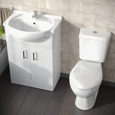 Nes Home 550mm Floorstanding Vanity Basin Unit & Close Coupled Toilet White
