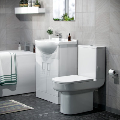 Nes Home 550mm Freestanding Vanity Basin Unit & Close Coupled Toilet White
