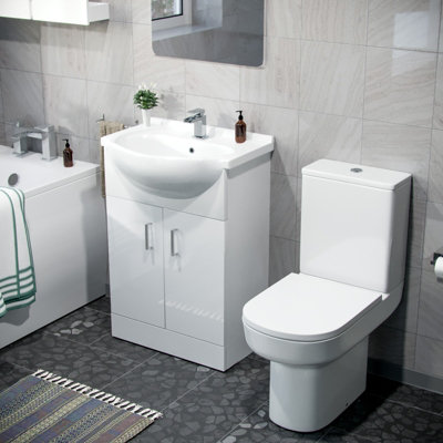 Nes Home 550mm Freestanding Vanity Basin Unit & Close Coupled Toilet White