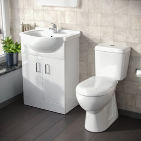 Nes Home 550mm White Vanity Basin Cabinet MDF & Ceramic Closed Coupled Toilet
