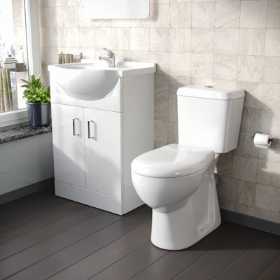 Nes Home 550mm White Vanity Basin Cabinet MDF & Ceramic Closed Coupled Toilet
