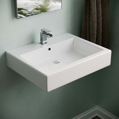 Nes Home 570mm Wall Hung Rectangle Cloakroom Basin White