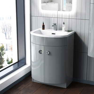 Nes Home 600 Grey Vanity Basin Cabinet Poly Marble Freestanding Unit