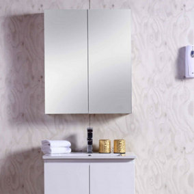 Nes Home 600 mm 2 Door Mirror Cabinet White Bathroom Wall Mounted Cupboard McCann