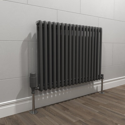 Nes Home 600 X 828 mm Horizontal Double Column Dark Grey Anthracite Traditional Radiator