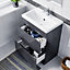 Nes Home 600mm 2 Drawers Handless Floorstanding Basin Vanity Cabinet Steel Grey