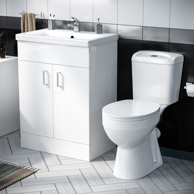 Nes Home 600mm Basin White Vanity & WC Toilet Pan Price Comparisons | Compare The Build