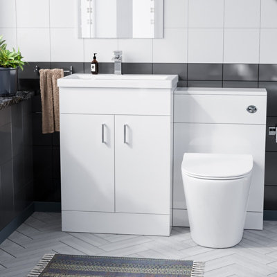 Nes Home 600mm Floor Standing White Vanity, Ceramic Basin, BTW Soft Close Toilet