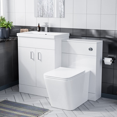 Nes Home 600mm Floor Standing White Vanity, Ceramic Basin, BTW Toilet with UF Seat & WC Unit