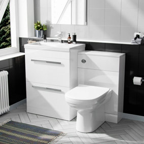 Nes Home 600mm Floorstanding 2 Drawer Vanity Basin Unit, BTW Unit & Curved BTW Toilet White