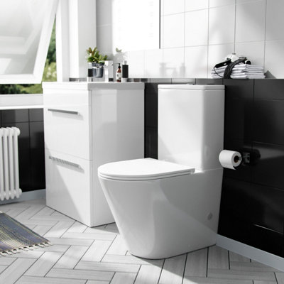 Nes Home 600mm Floorstanding 2 Drawer Vanity Basin Unit & Round Close Coupled Toilet White