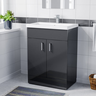 Nes Home 600mm Floorstanding Basin Vanity Unit Cabinet Bathroom Anthracite Price Comparisons | Compare The Build
