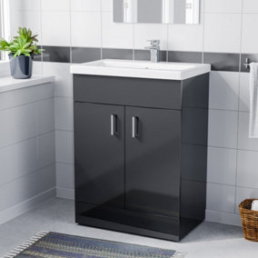 Nes Home 600mm Floorstanding Basin Vanity Unit Cabinet Bathroom Anthracite