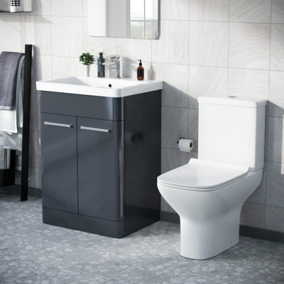 Nes Home 600mm Floorstanding Vanity Basin Rimless Close Coupled Toilet Anthracite Price Comparisons | Compare The Build