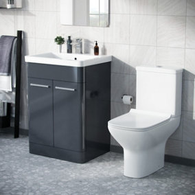 Nes Home 600mm Floorstanding Vanity Basin Rimless Close Coupled Toilet Anthracite