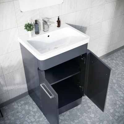 Nes Home 600mm Floorstanding Vanity Basin Rimless Close Coupled Toilet Anthracite