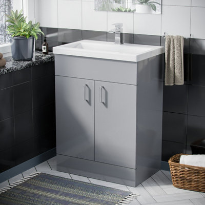 Nes Home 600mm Floorstanding Vanity Basin Unit Grey Flat Pack