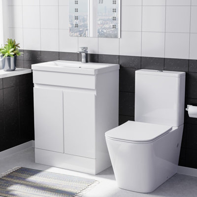 Nes Home 600mm Freestanding Basin Vanity, Rimless Square Closed Coupled Toilet Price Comparisons | Compare The Build