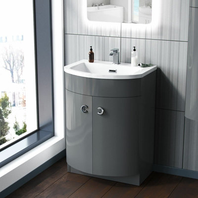 Nes Home 600mm Freestanding Modern Grey Gloss Basin Vanity Storage Unit