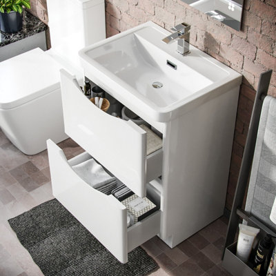 Nes Home 600mm Freestanding Vanity Basin Unit & Square Rimless Close Coupled Toilet White