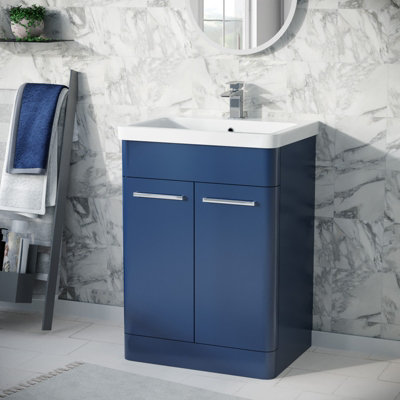 Nes Home 600mm Freestanding Vanity Unit Cabinet and Wash Basin Royal Blue